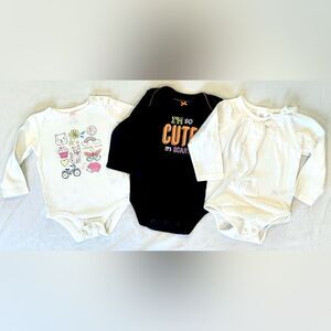 Carter’s & OshKosh Lot of 3 Long Sleeve Bodysuits – Size 12M – Graphic & Basics